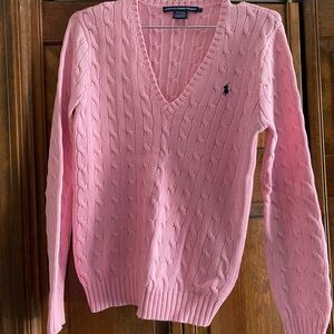 Vintage Ralph Lauren Light Pink Cable-Knit V-Neck Sweater